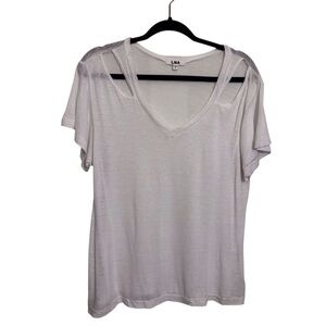 LNA Revolve Small White Cutout Tee T-Shirt Short Sleeve Grunge Casual V-Neck